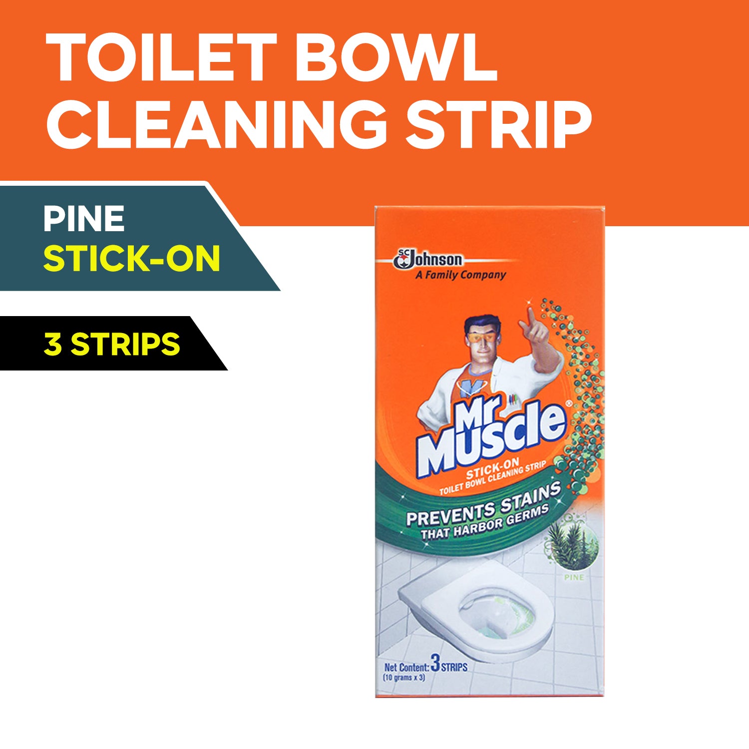 Mr. Muscle Stick-On Toilet Bowl Cleaning Strip 3s Pine
