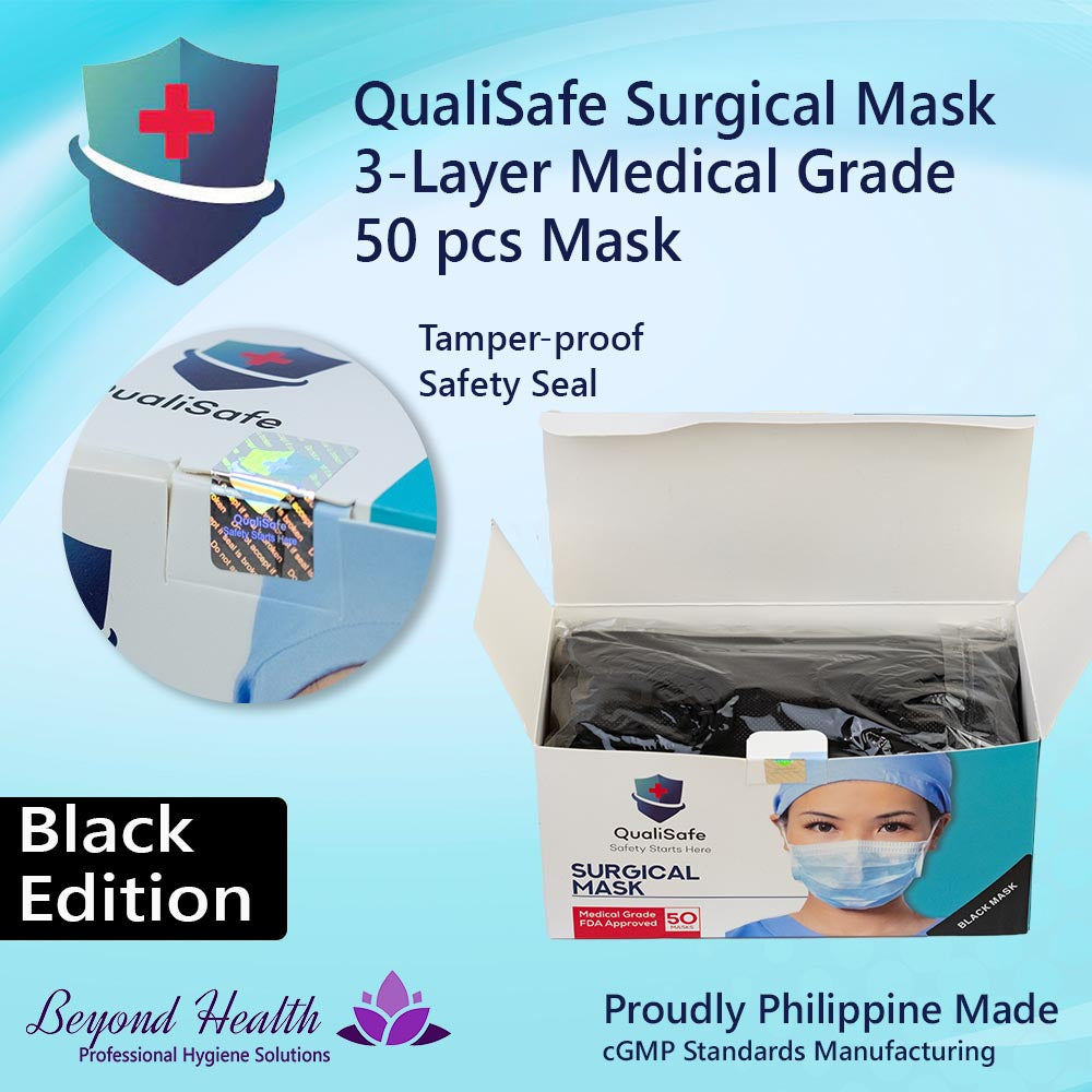 QualiSafe Medical Facemask [BLACK] 3 Ply 50pcs