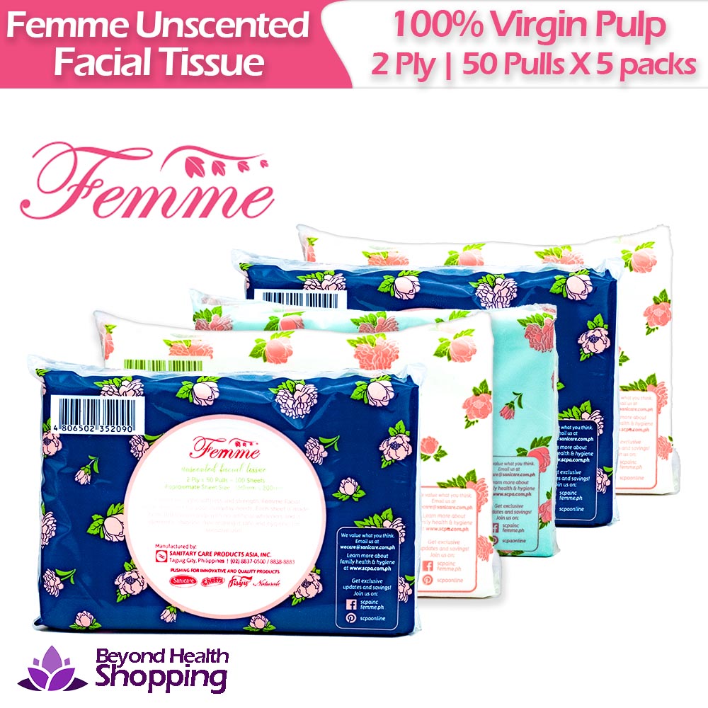 Femme Unscented Facial Tissue 2ply 50pulls X 5 Packs