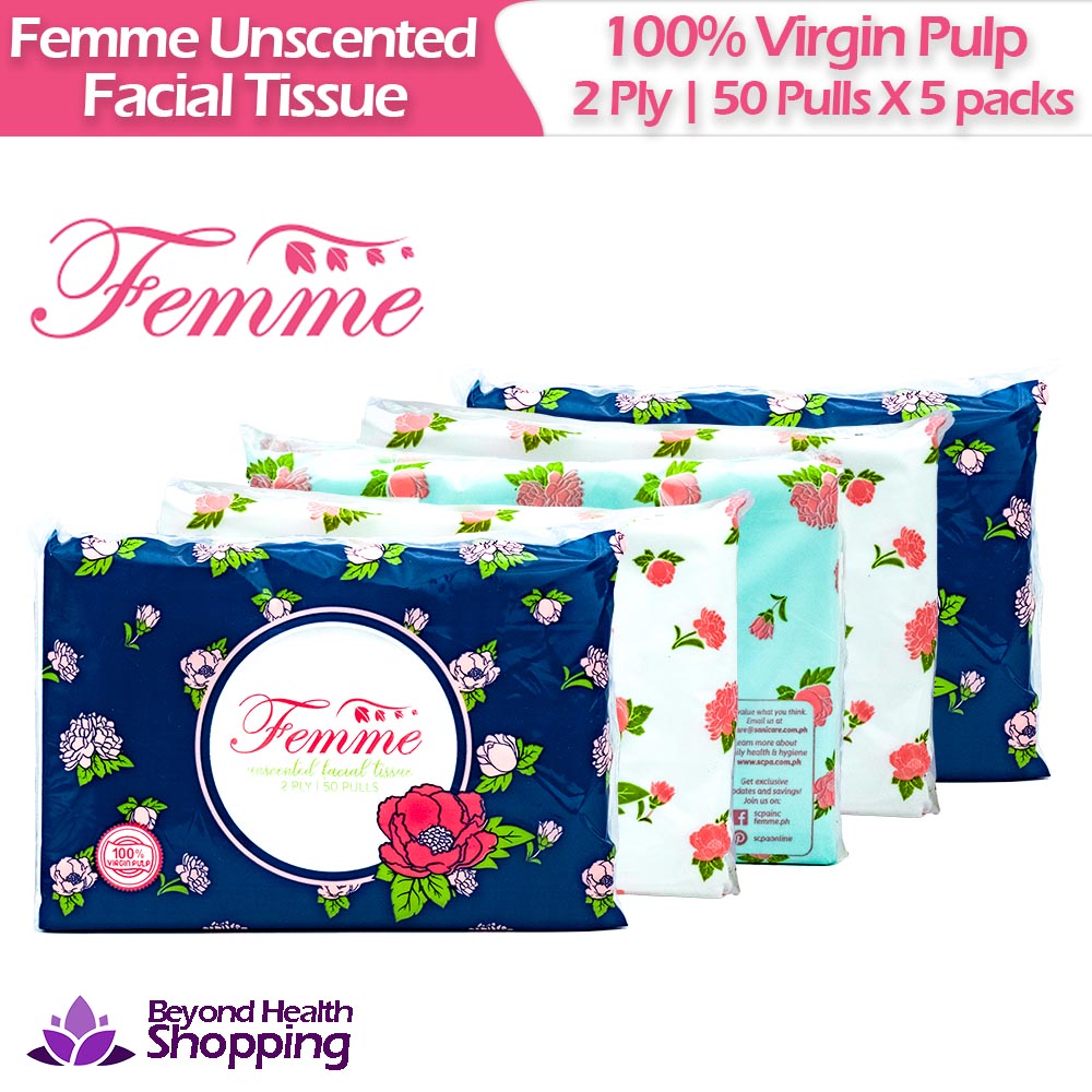 Femme Unscented Facial Tissue 2ply 50pulls X 5 Packs