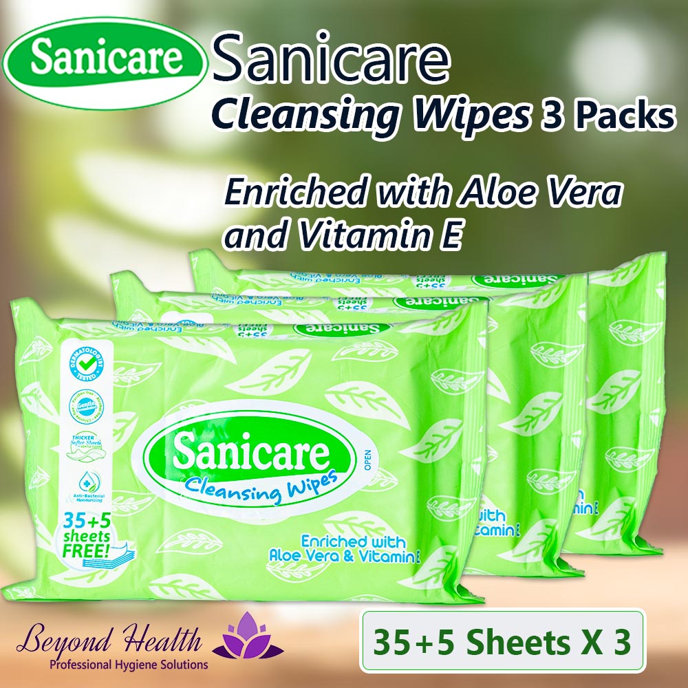 Sanicare Cleansing Wipes Enriched with Aloe Vera and Vitamin E 35+5 Sheets 3Packs