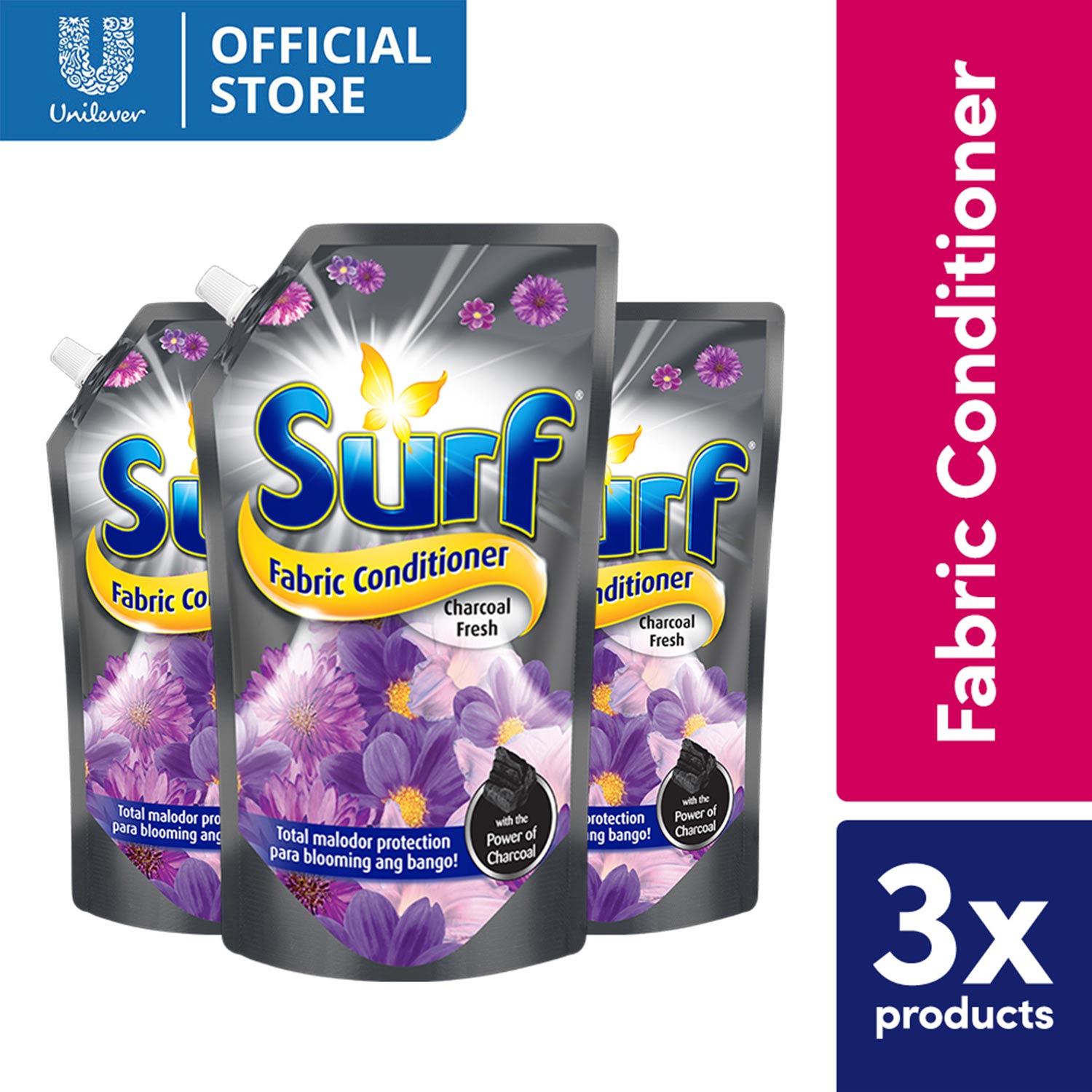 [BUNDLE] Surf Laundry Fabric Conditioner Charcoal Fresh 1480ml Pouch 3x
