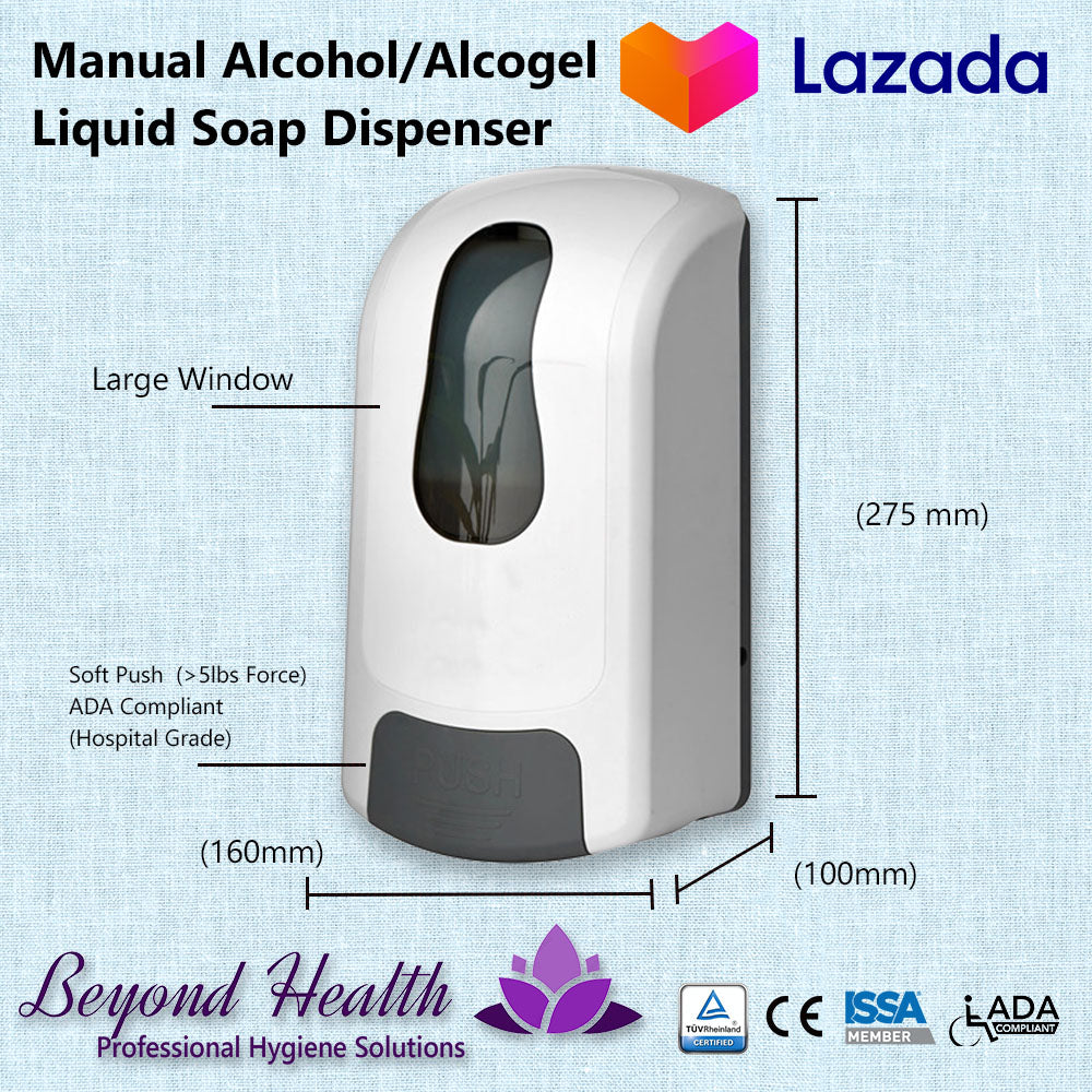 Beyond Health 1000ml Manual Wall Mounted Alcohol, Sanitizer Gel, Liquid Soap Dispenser