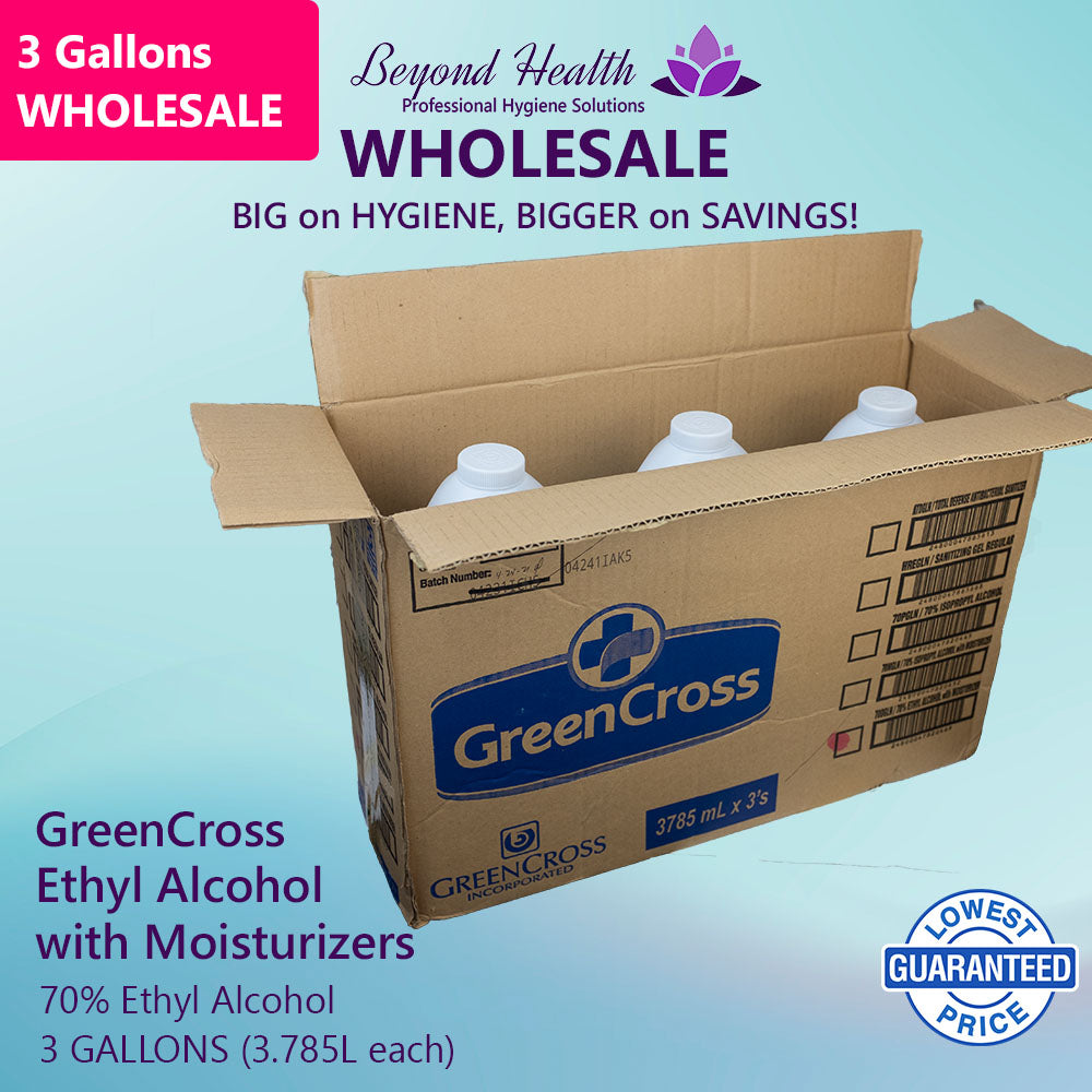 [3 GAL WHOLESALE] GreenCross 70% Ethyl Alcohol with Moisturizers 1 Gallon (3.785 L) Green Cross Alcohol