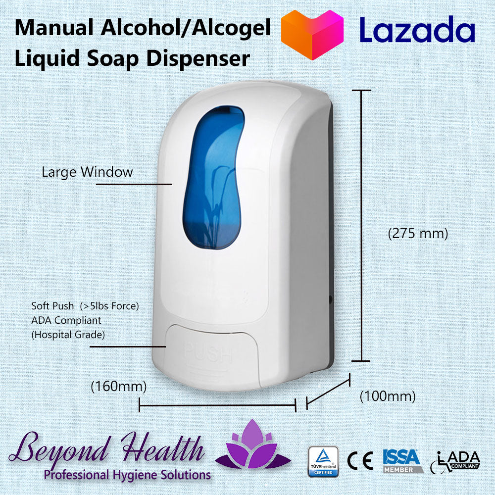 Beyond Health 1000ml Manual Wall Mounted Alcohol, Sanitizer Gel, Liquid Soap Dispenser