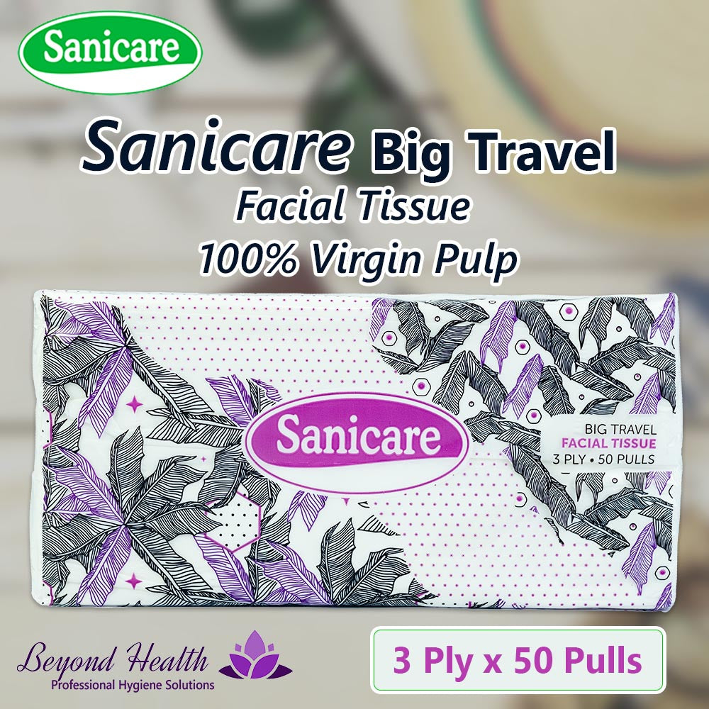 Sanicare Big Travel Pack Facial Tissue 3Ply 50 Pulls Violet