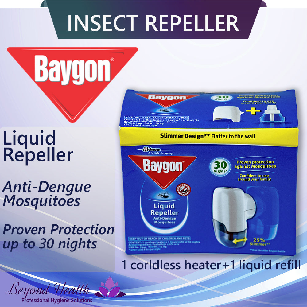 Baygon Liquid Repeller Anti-Dengue Mosquitoes [1xcordless heater + 1x Liquid Refill]