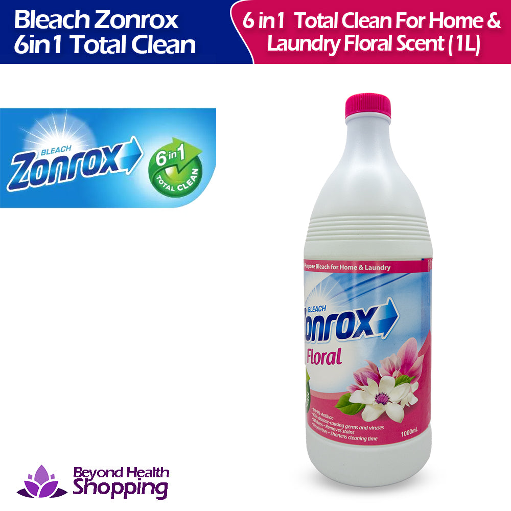 Zonrox Bleach Floral Scent 6-in-1 Total Clean (1L) 99.9% Antibac Whitens Remove Stains Deodorizers S