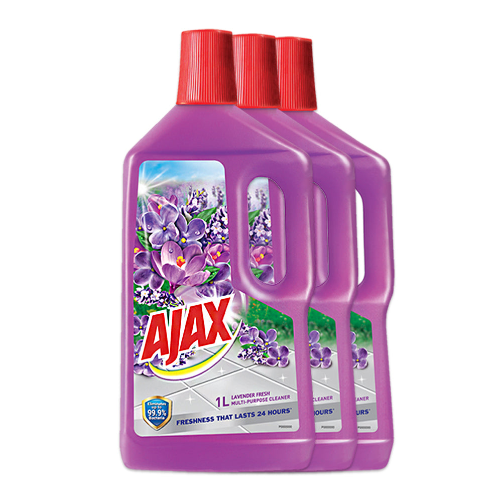 [Eliminates 99.9% Bacteria] Ajax Antibacterial Multipurpose Cleaner Lavender Fresh 1L, Pack of 3