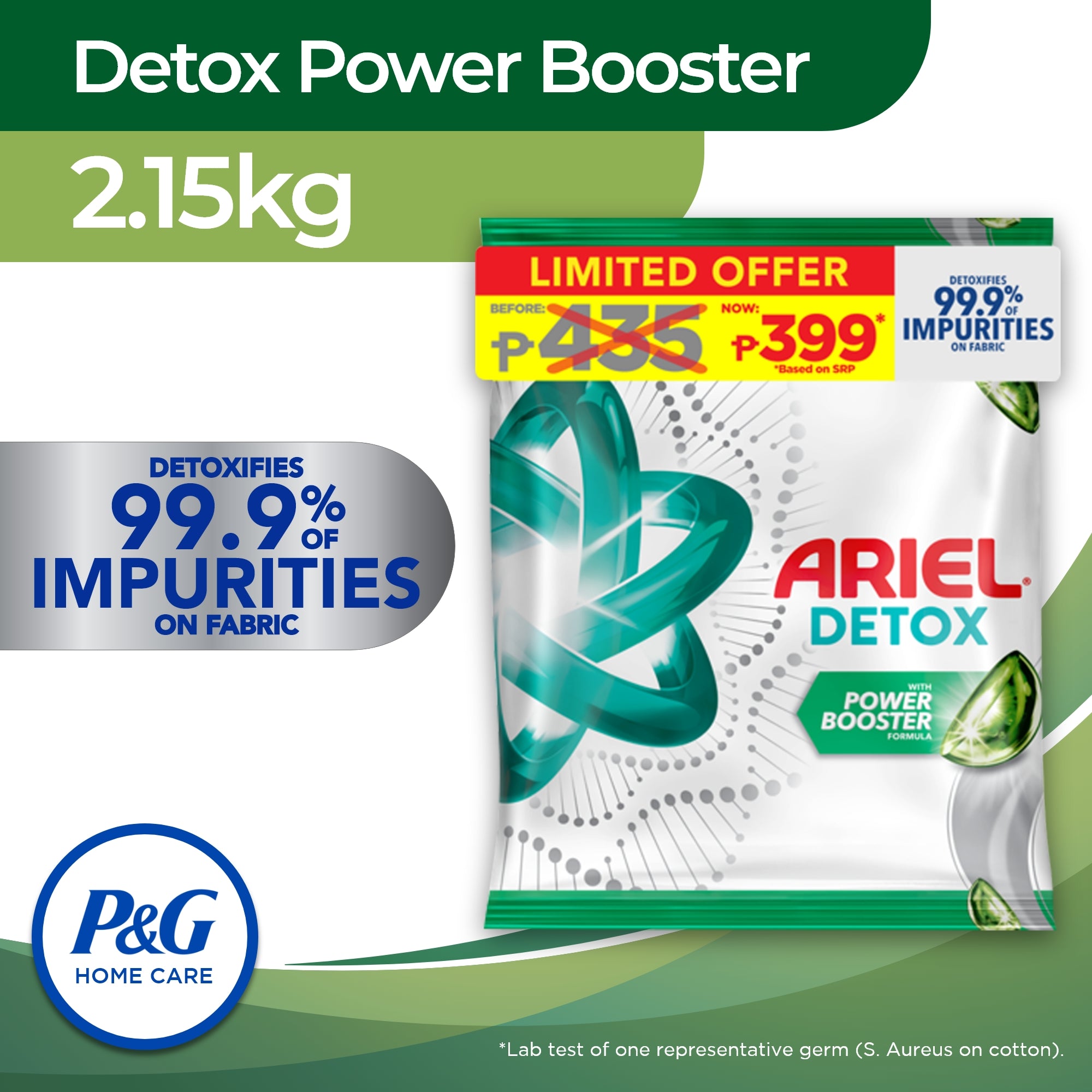 Ariel Detox Powder Detergent with Power Booster 2.15Kg (Laundry Detergent, Laundry Powder)