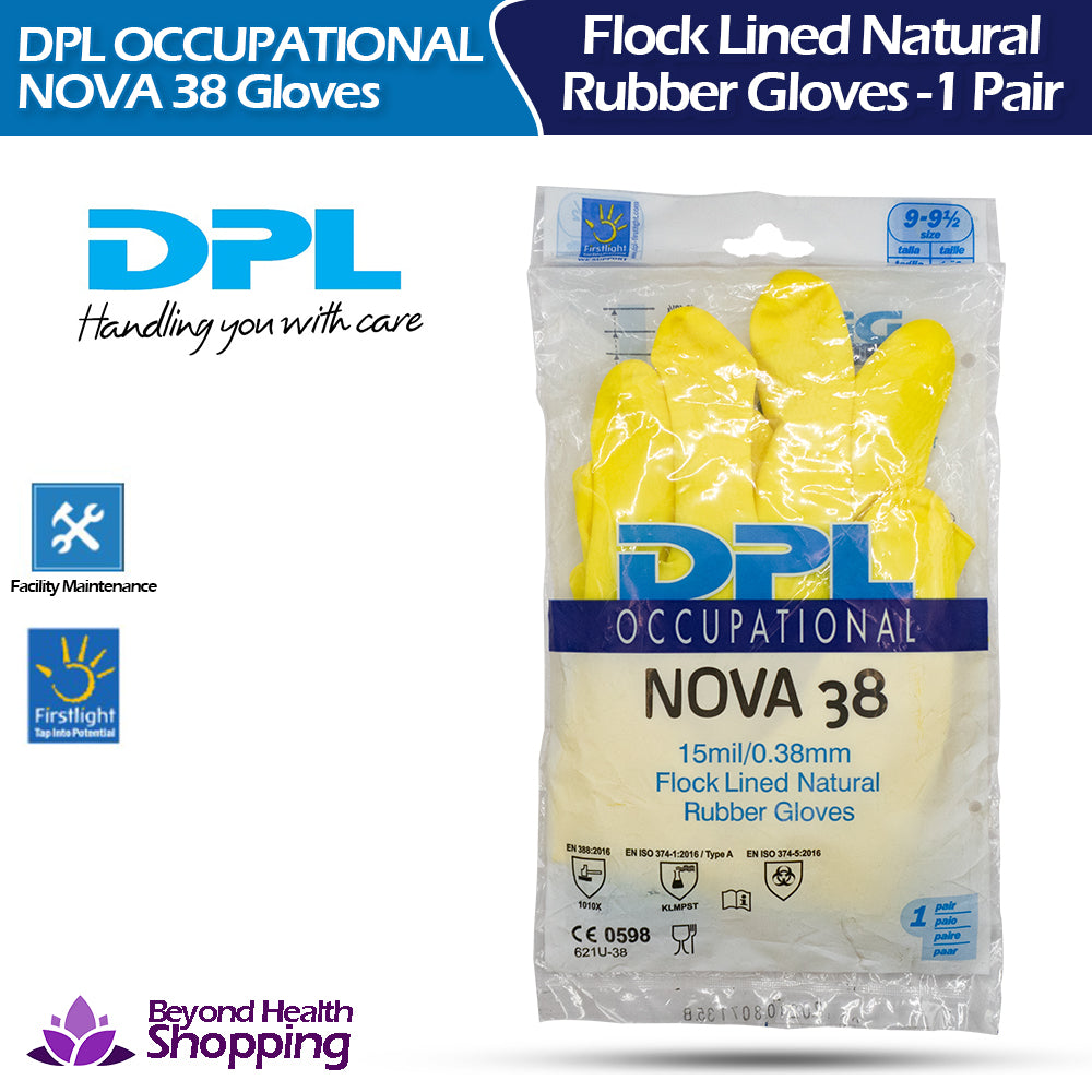 DPL Occupational Nova 38 Gloves Flock Lined Natural Rubber Gloves (1 Pair ) 9-9½ Size