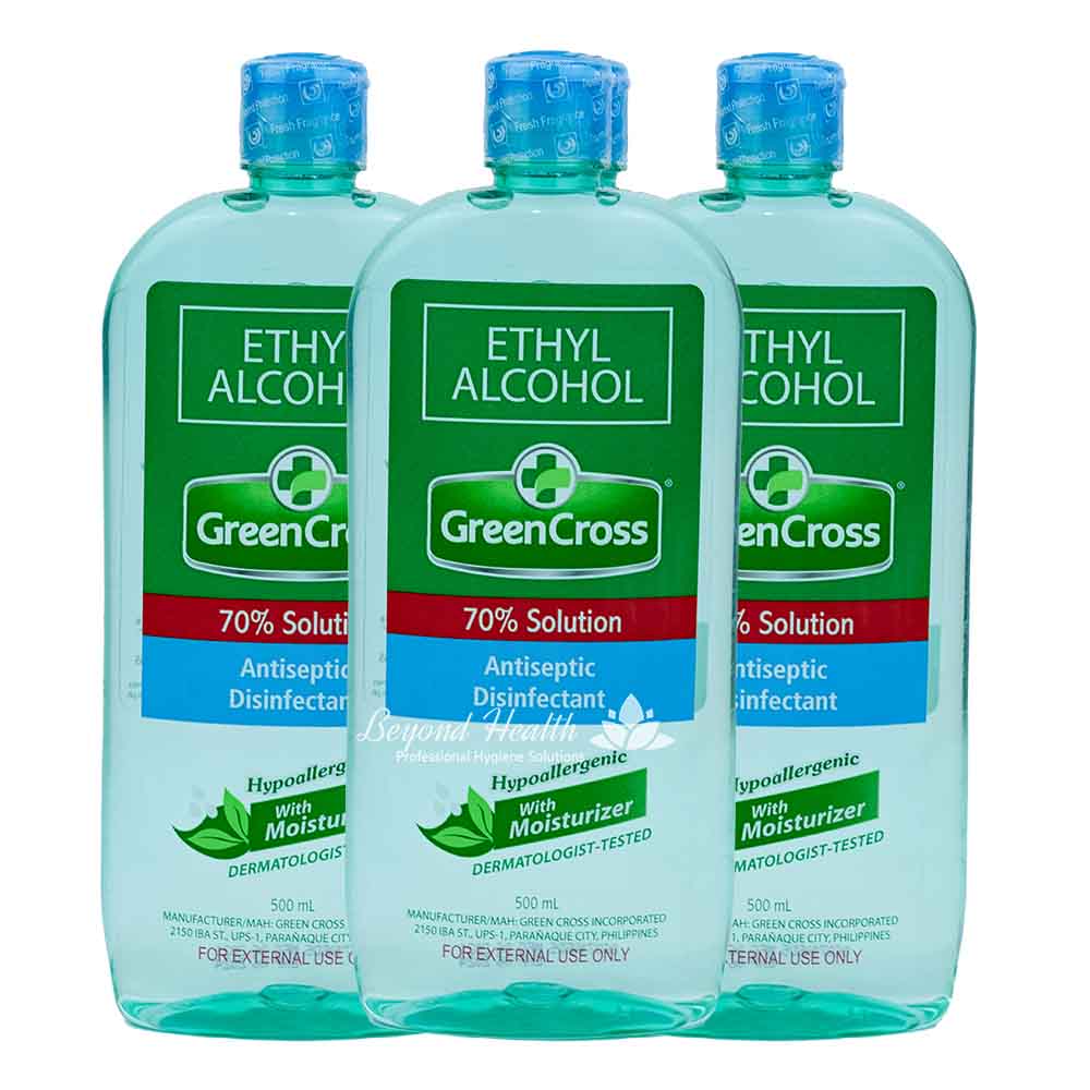 [3X Pack] GreenCross 70% Ethyl Alcohol with Moisturizers [500ML] Green Cross BIG Greencross BIG Size Green Cross Alcohol