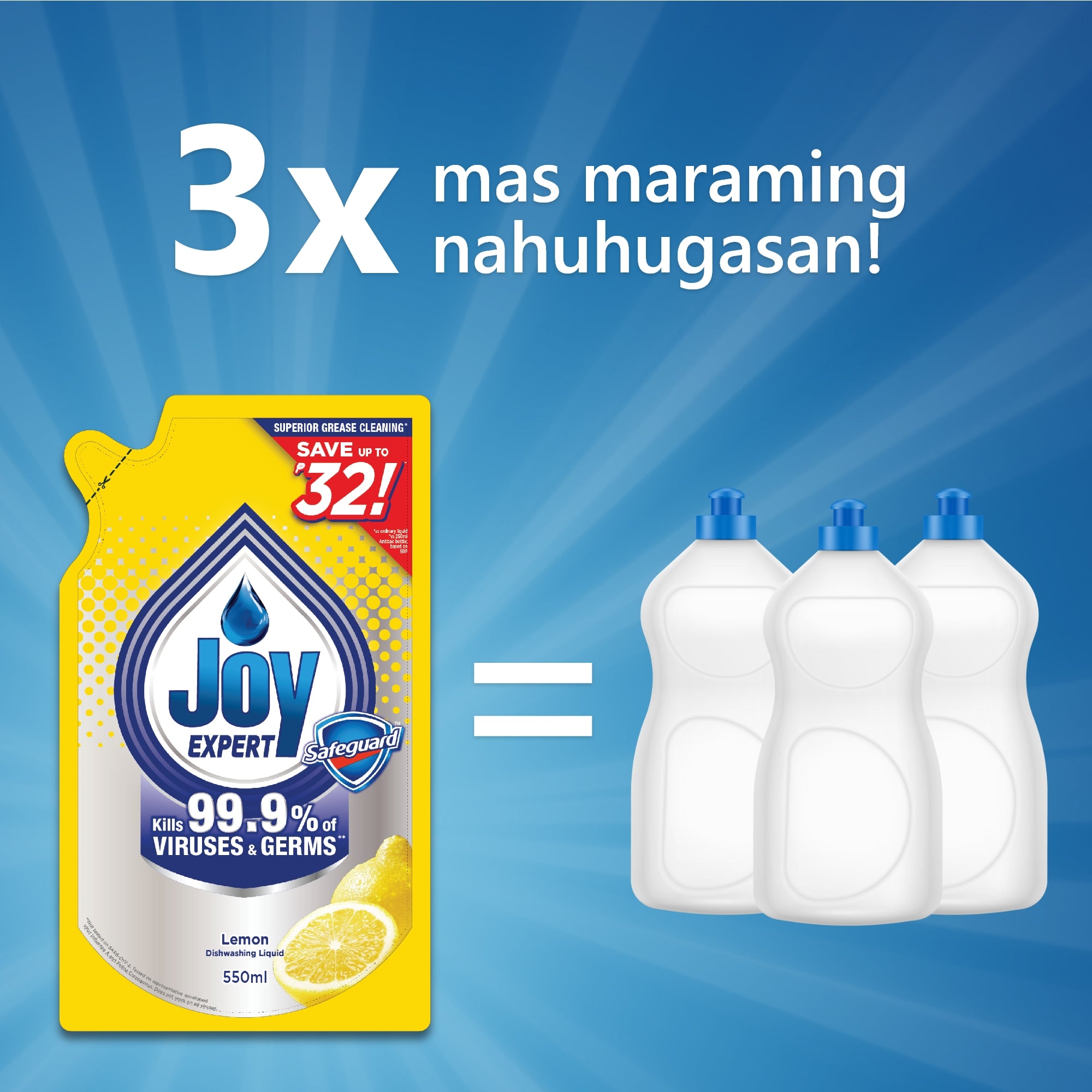Joy Expert Lemon Dishwashing Liquid 550ml x 2 Refill (Dishwashing Liquid)
