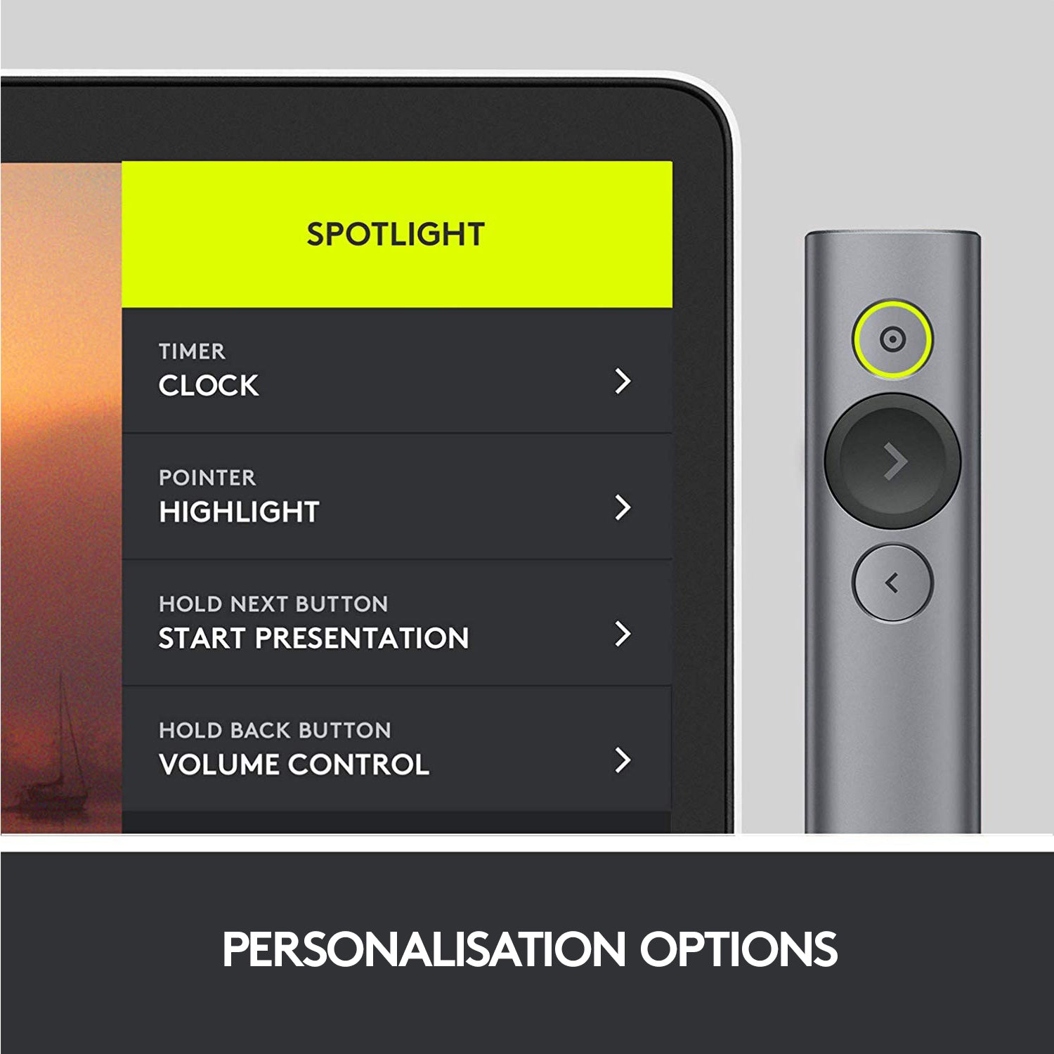 Logitech Spotlight Wireless Presentation Remote, 2.4 GHz and Bluetooth, USB-Receiver, Digital Laser Pointer, 30-Meter Operating Range, Dual Connectivity, Timer, PC/Mac/Android/iOS