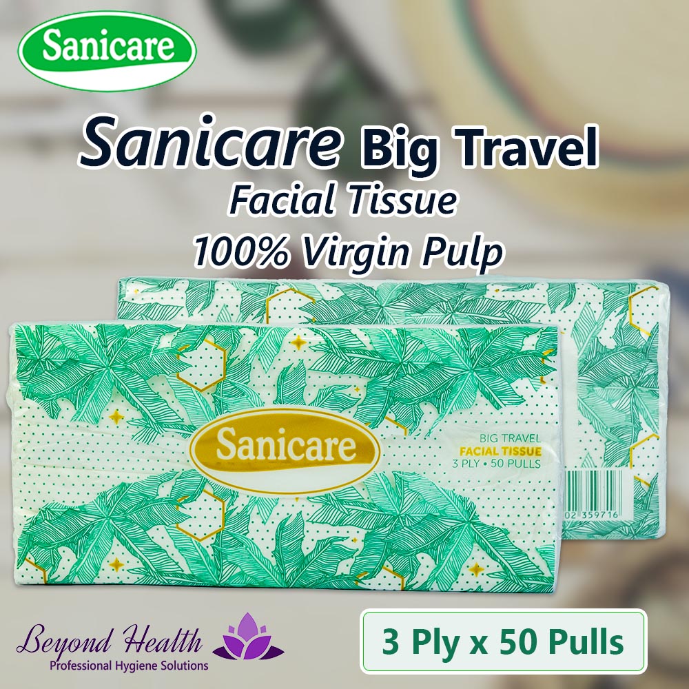 Sanicare Big Travel Pack Facial Tissue 3Ply 50 Pulls Blue