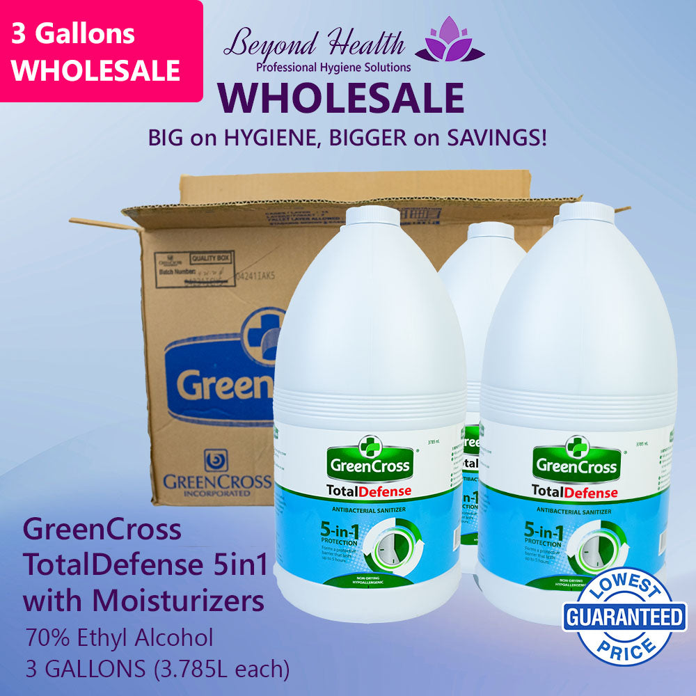 [3 GALLONS WHOLESALE] GreenCross Total Defense Antibacterial Sanitizer 70% Ethyl Alcohol with Moisturizers 1 Gallon (3.785 L)