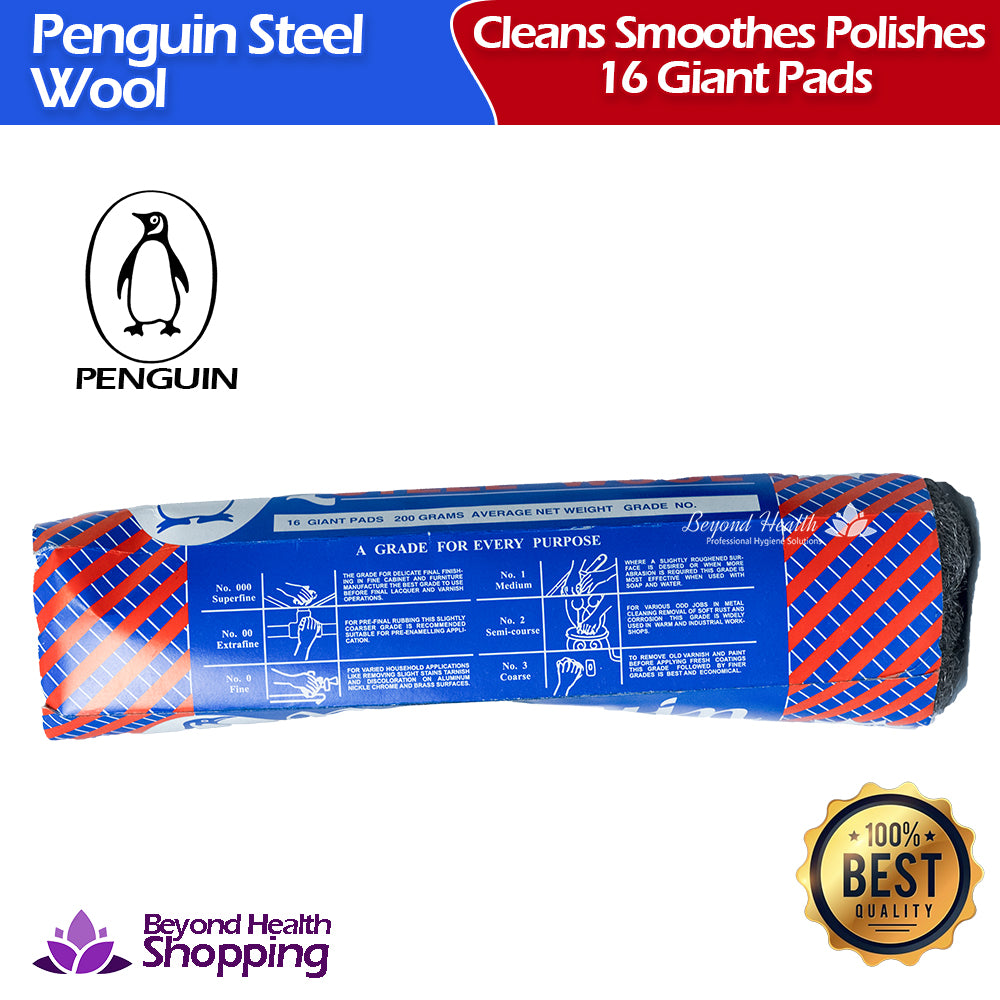 Penguin Steel Wool [200 grams] 16 Giant Pads Cleans Smoothest Polishes Multipurpose Pads