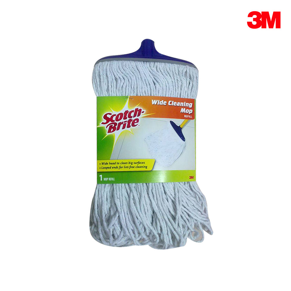 3M Scotch Brite Wide Cotton Mop Refill, Cotton and polyester with looped ends for mopping and polishing, Wide Head