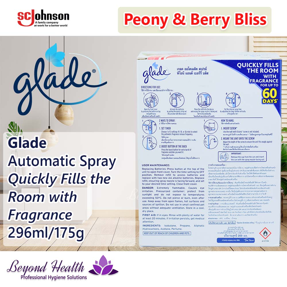 Glade Automatic Spray Quickly Fills the Room with Fragrance Peony and Berry Bliss 296ml/175g