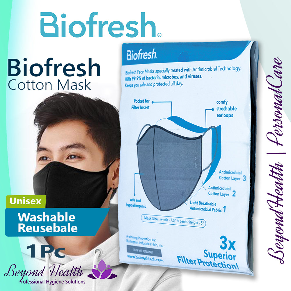 Biofresh® Antimicrobial Cotton Mask [1PC](Black) Unisex Washable and Reusable