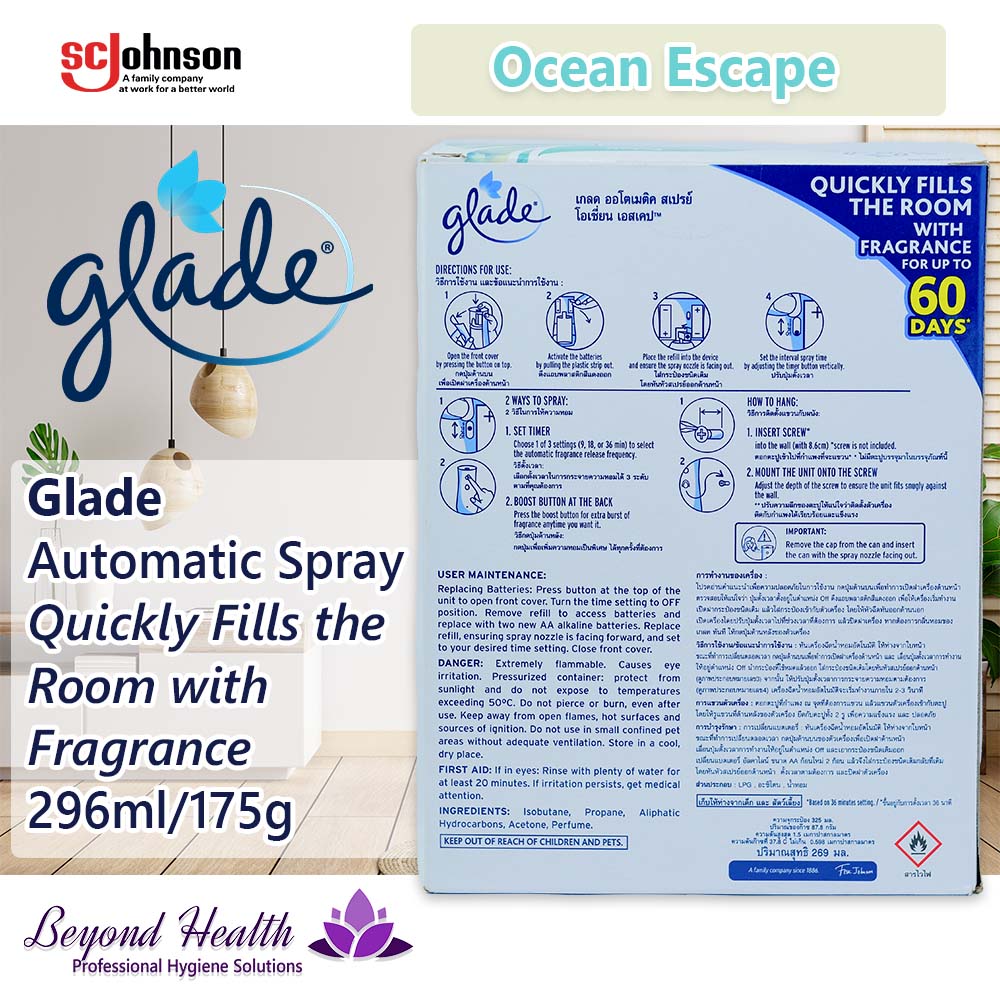 Glade Automatic Spray Quickly Fills the Room with Fragrance Ocean Escape 296ml/175g
