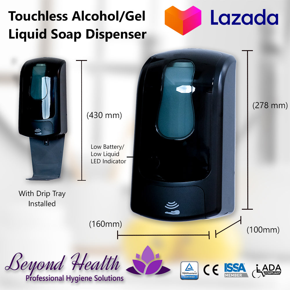 Beyond Health 1000ml Touchless Wall Mounted Alcohol, Sanitizer Gel, Liquid Soap Dispenser