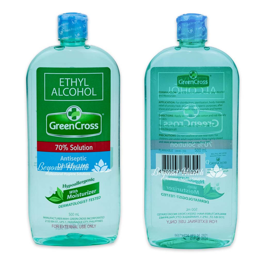 [3X Pack] GreenCross 70% Ethyl Alcohol with Moisturizers [500ML] Green Cross BIG Greencross BIG Size Green Cross Alcohol