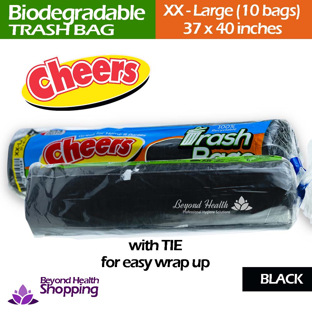 Cheers Biodegradable Trash bag[Black] w/ Tie For easy wrap up XX-Large (10bags) 37x40inches
