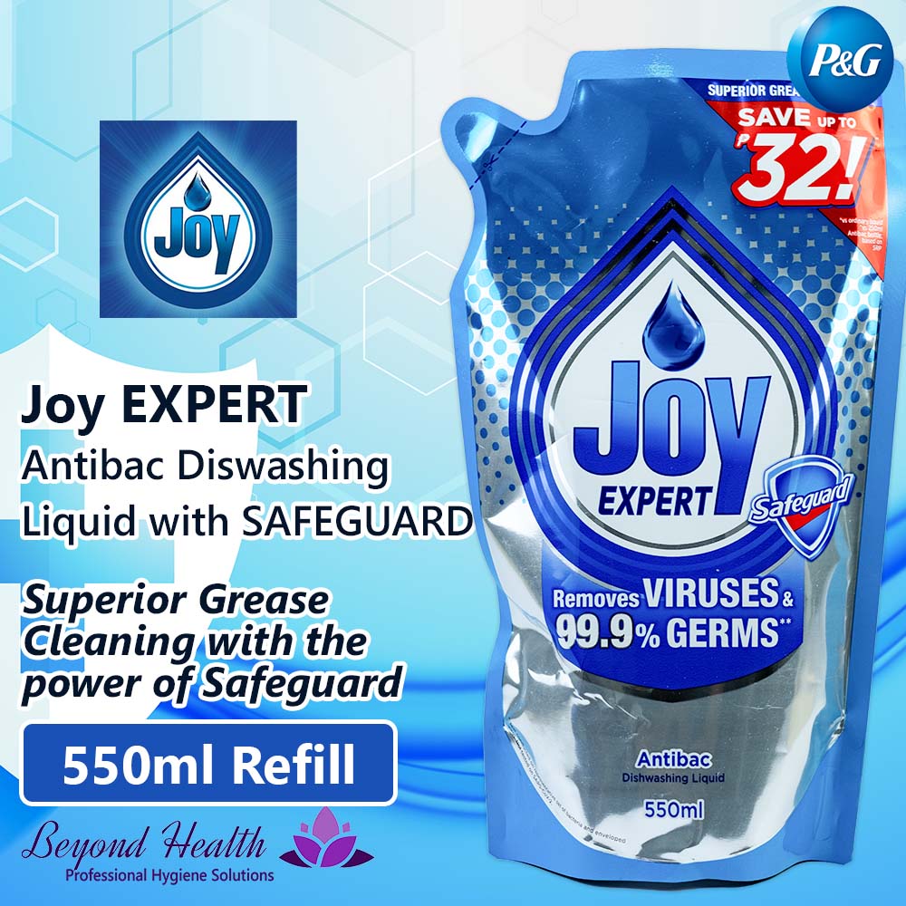 Joy Expert Antibac Dishwashing Liquid Concentrate 550ml Value Refill Pouch with Safeguard Concentrated Dish Washing Liquid