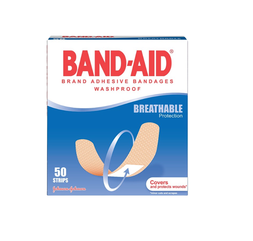 Band Aid Adhesive Bandages WASH PROOF Breathable Protection (50 STRIPS)= 1box