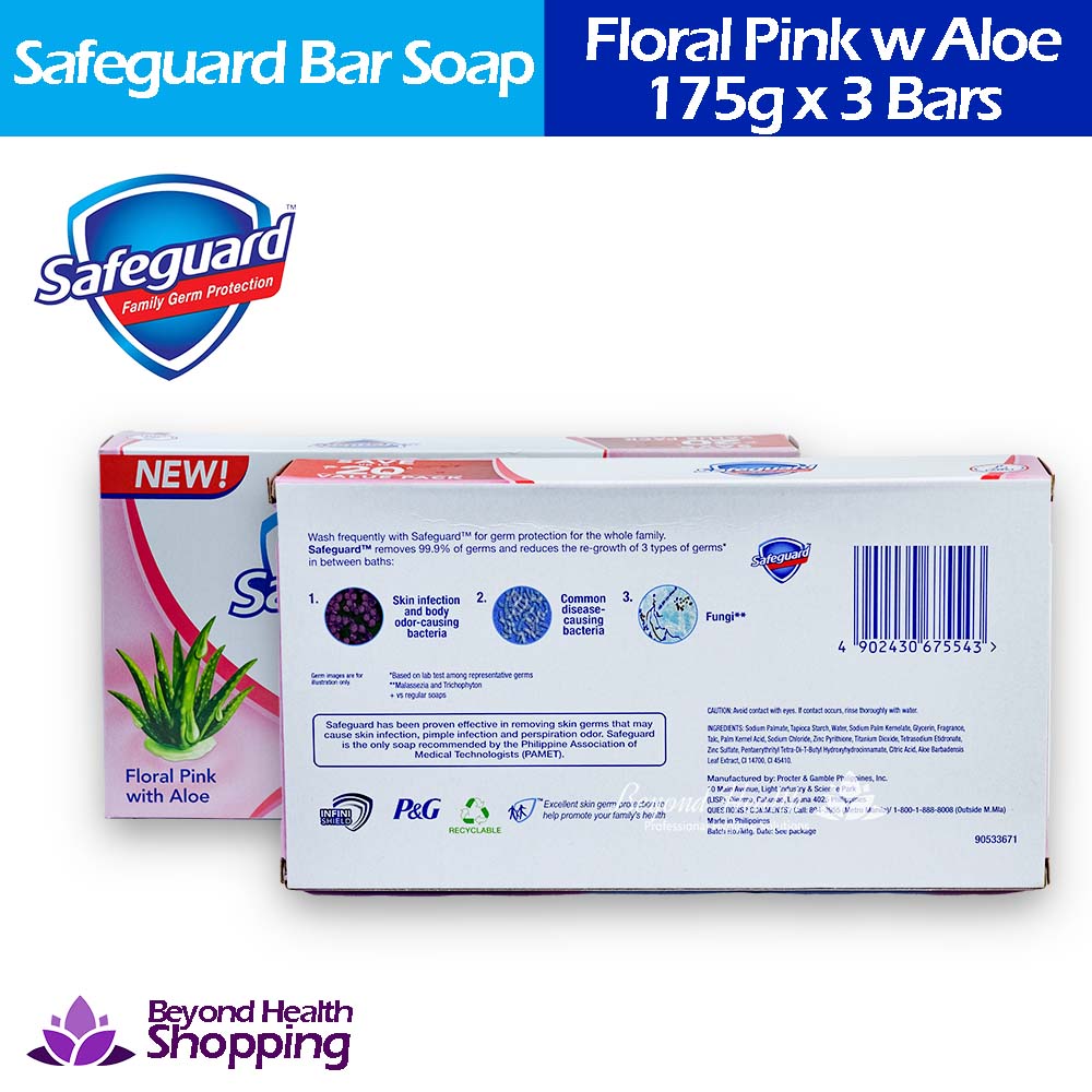Safeguard™ Floral Pink With Aloe Bar Soap 175g x 3 bars with Unbeatable Germ Protection