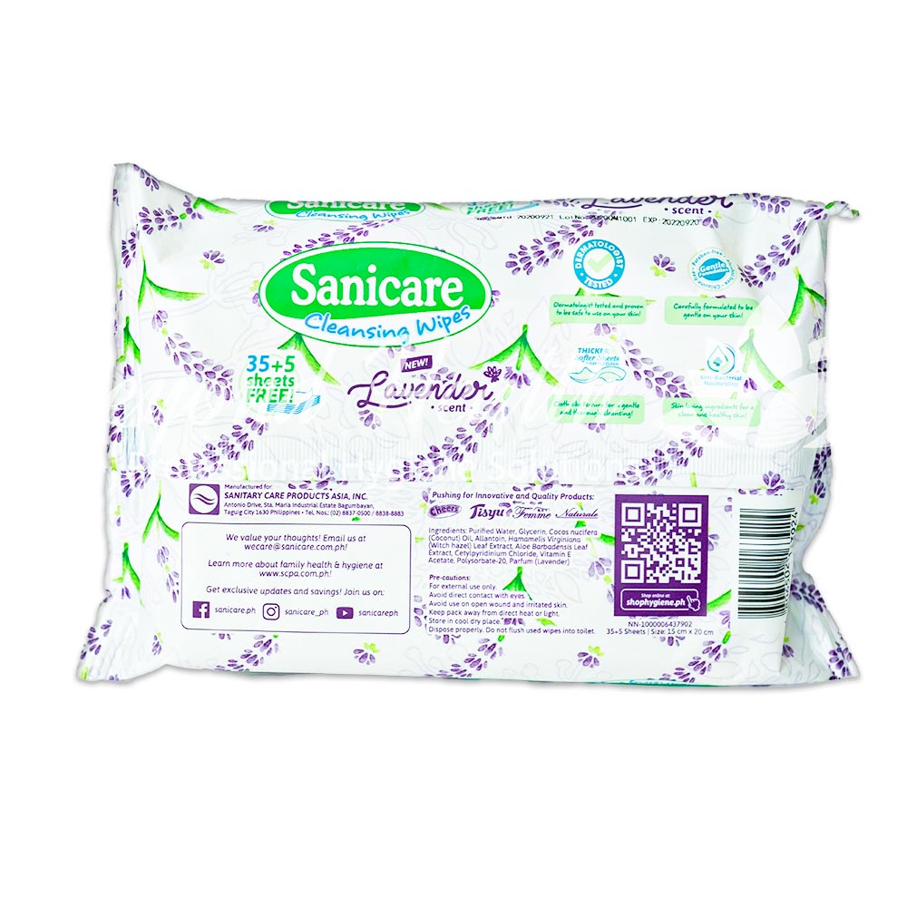 Sanicare Cleansing Wipes Lavender Scent 35+5 Sheets