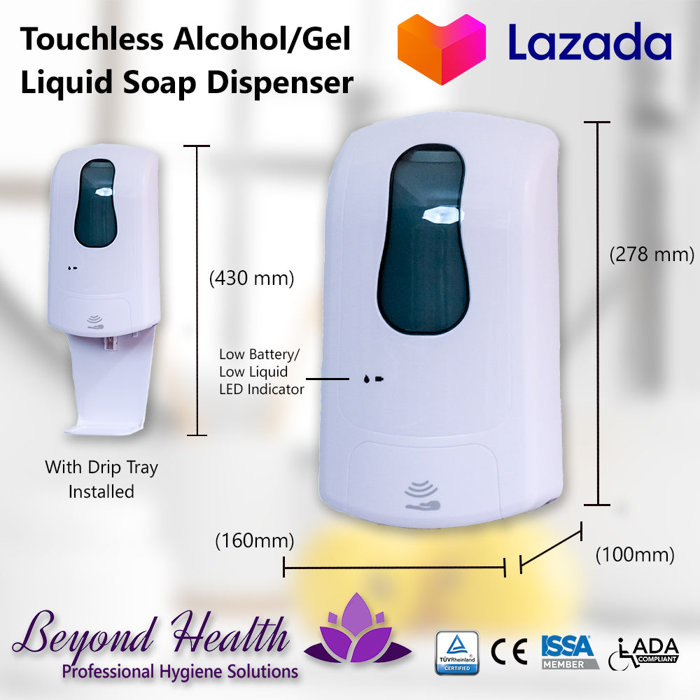 Beyond Health 1000ml Touchless Wall Mounted Alcohol, Sanitizer Gel, Liquid Soap Dispenser