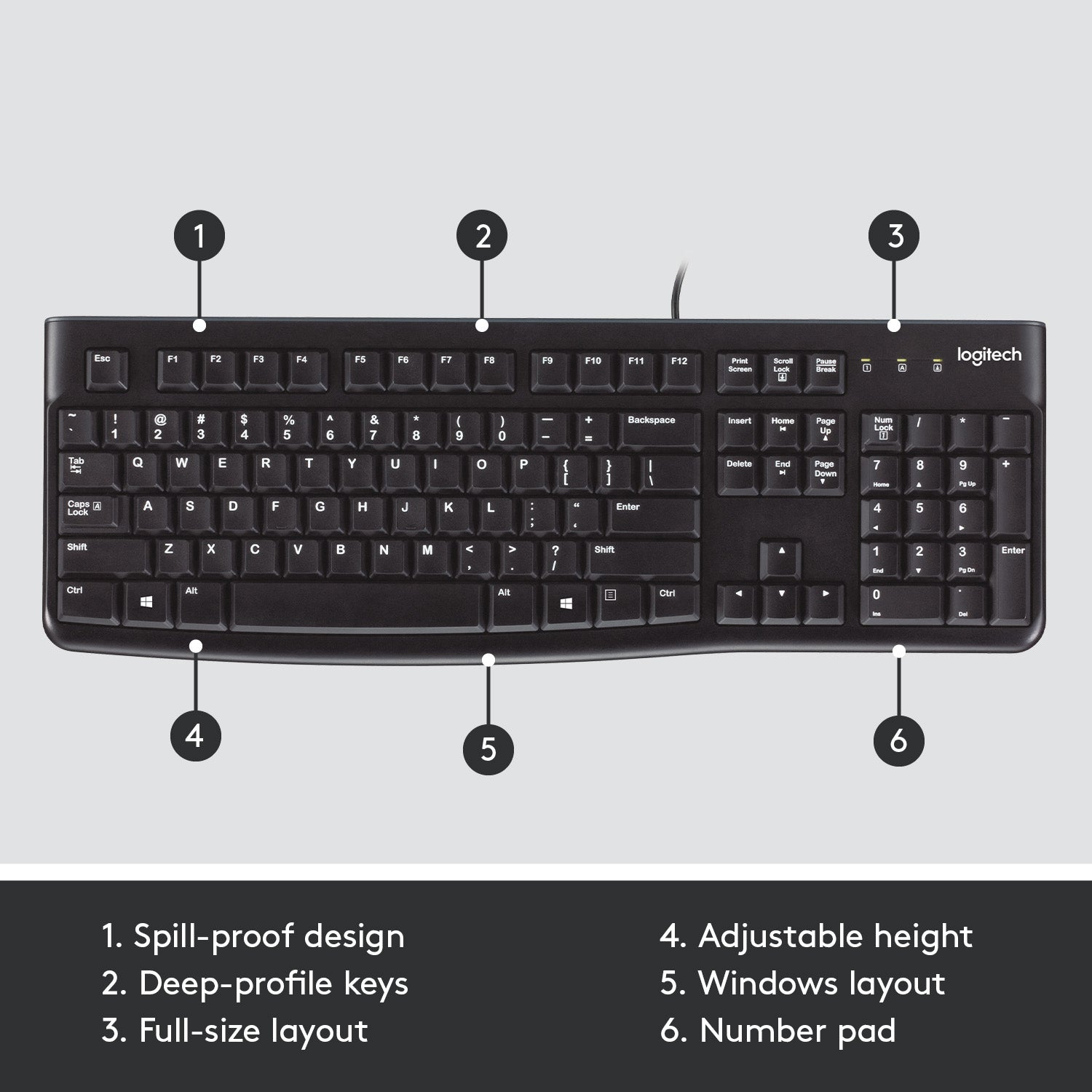 Logitech K120 Wired Keyboard for Windows, USB Full-Size, Spill Resistant, Curved Space Bar PC/Laptop  (Black)