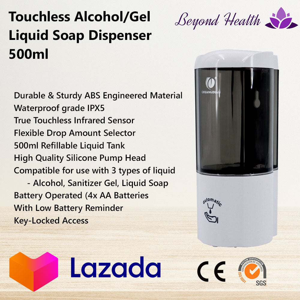 Beyond Health 500ml Touchless Wall Mounted Alcohol, Sanitizer Gel, Liquid Soap Dispenser