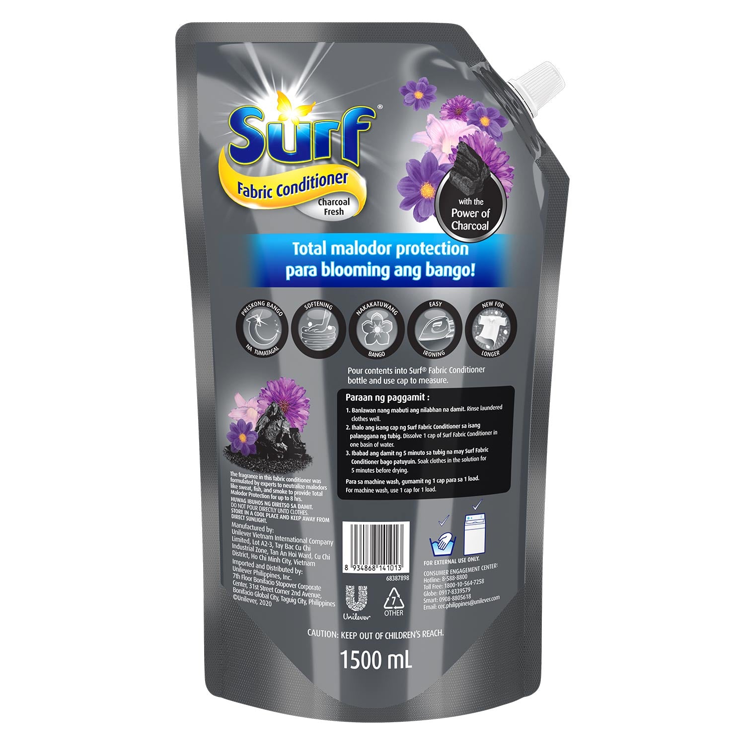 [BUNDLE] Surf Laundry Fabric Conditioner Charcoal Fresh 1480ml Pouch 3x