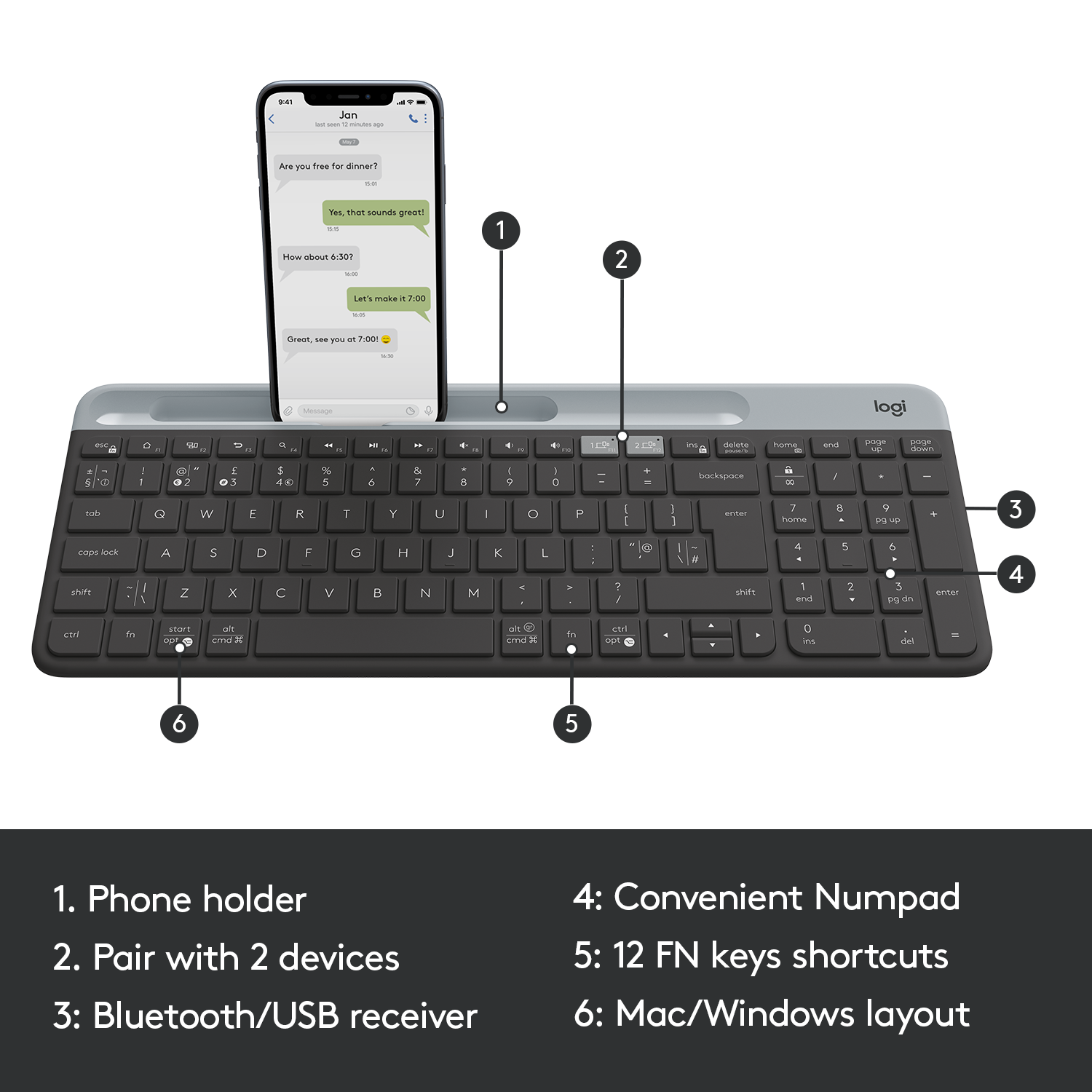 Logitech K580 Slim Multi-Device Wireless Keyboard for Chrome OS - Bluetooth/USB Receiver, Easy Switch, 24 Month Battery, Desktop, Tablet, Smartphone, Laptop Compatible