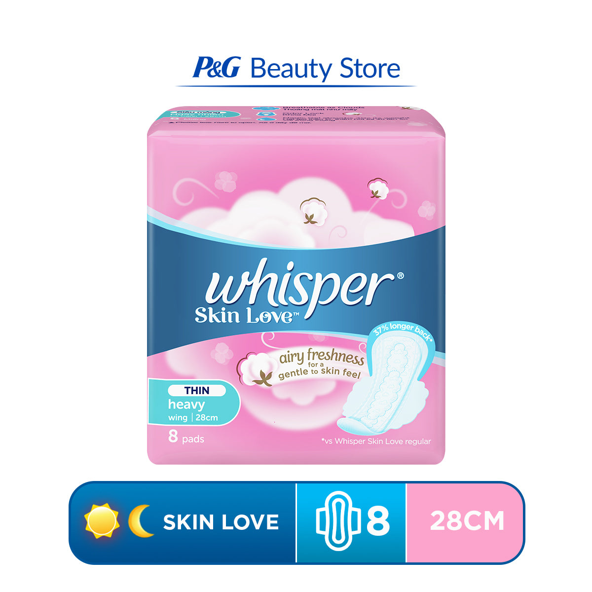 Whisper Skin Love Sanitary Napkin with Wings (8 pads) [All Day] [Overnight] [Ultra Thin]