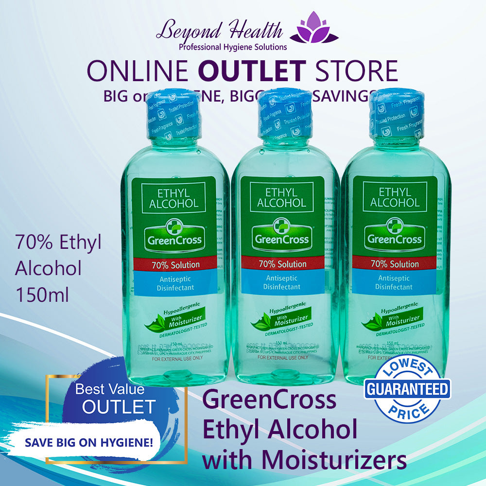 [3X Pack] GreenCross 70% Ethyl Alcohol with Moisturizers 150ml Green Cross Small Pocket Size Alcohol Greencross Small Size Green Cross Alcohol