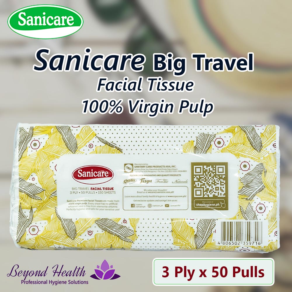 Sanicare Big Travel Pack Facial Tissue 3Ply 50 Pulls Yellow
