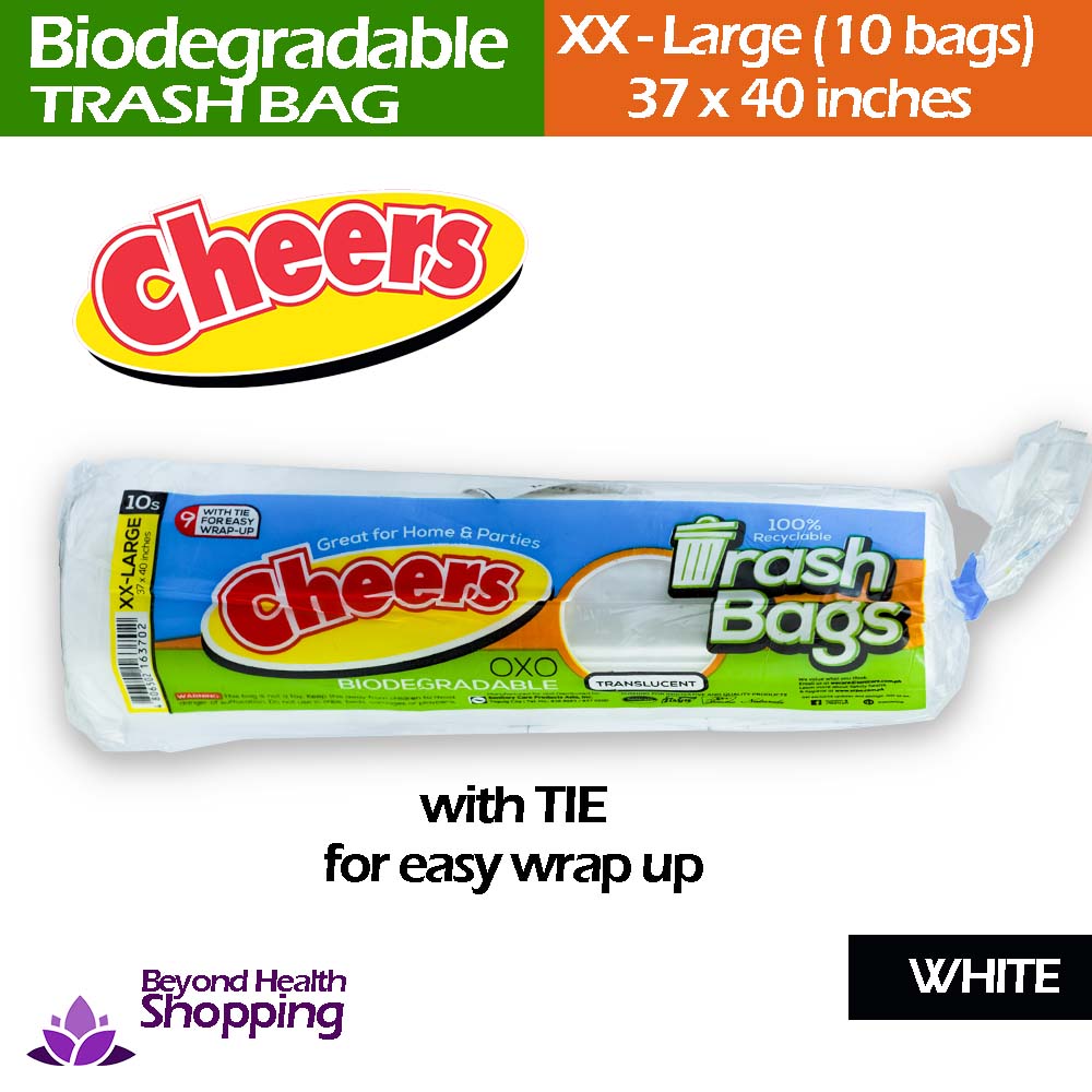 Cheers Biodegradable Trash bag[Translucent] w/ Tie For easy wrap up XX-Large (10bags) 37x40inches