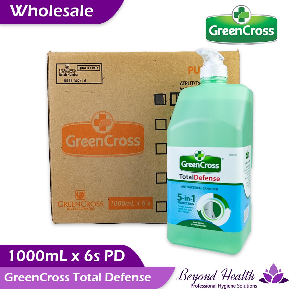 Wholesale GreenCross TOTAL DEFENSE AntiBacterial Sanitizer [1000ml x 6s] 70% Ethyl Alcohol with 5-in-1 Antibacterial Formulation  Green Cross Alcohol