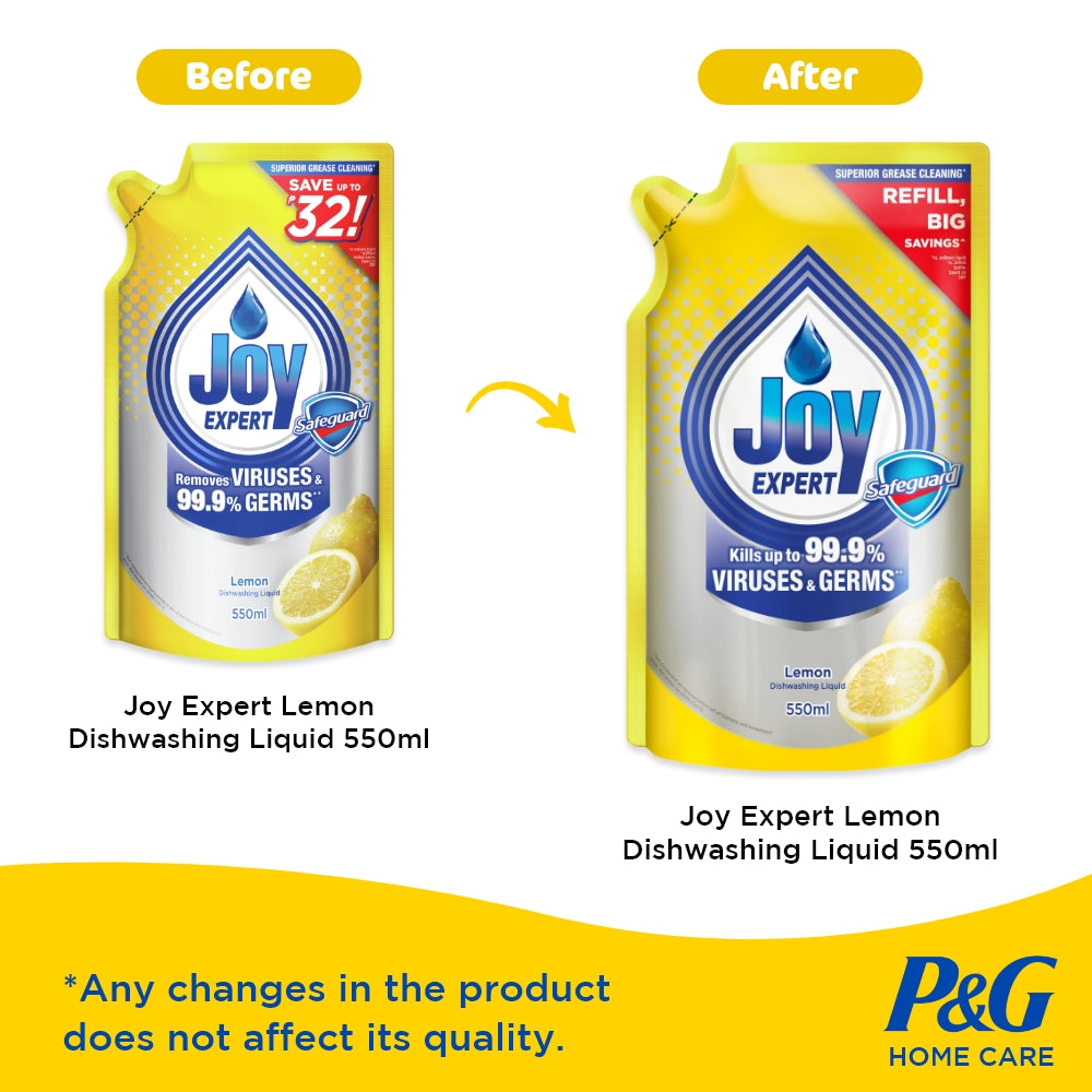 Joy Expert Lemon Dishwashing Liquid 550ml x 2 Refill (Dishwashing Liquid)