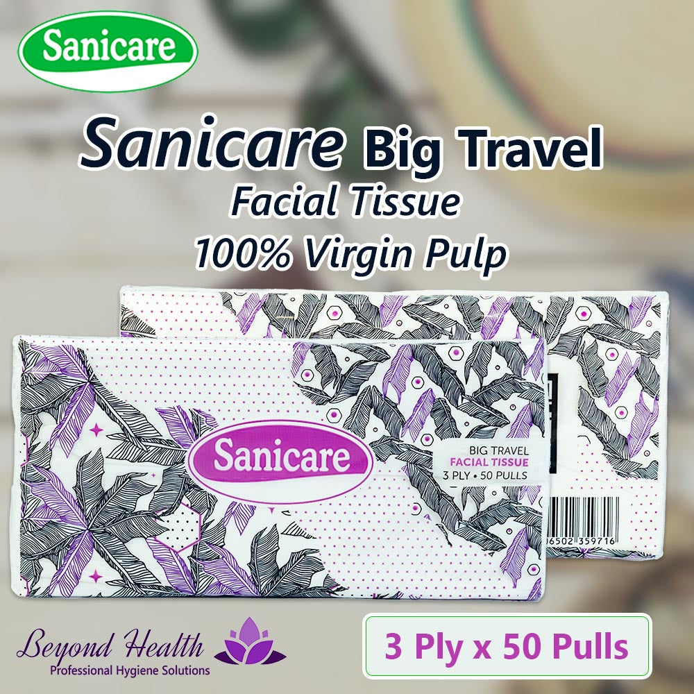 Sanicare Big Travel Pack Facial Tissue 3Ply 50 Pulls Violet