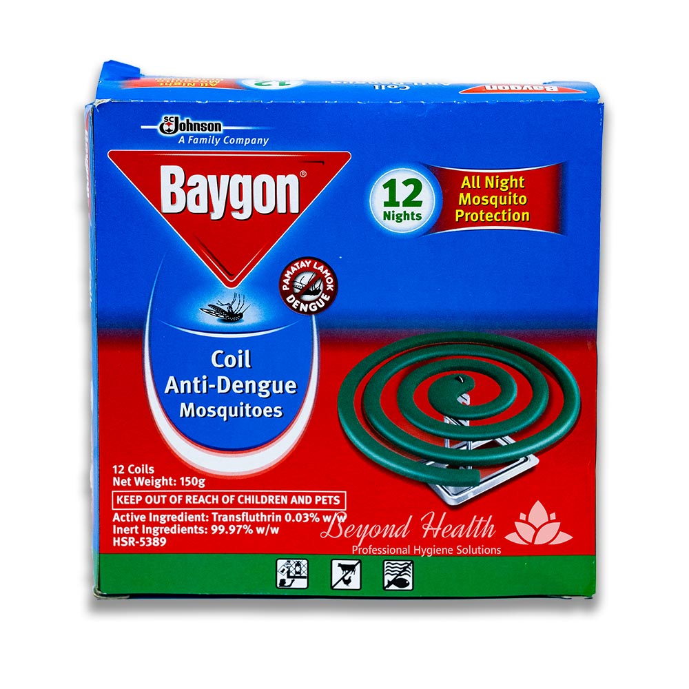 Baygon Insect Repellent Coil Anti-Dengue Mosquitos  [12 Coils (150g)] Baygon  All Night Protection