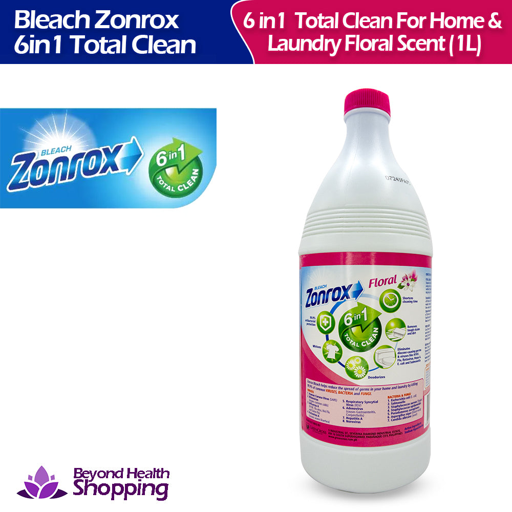 Zonrox Bleach Floral Scent 6-in-1 Total Clean (1L) 99.9% Antibac Whitens Remove Stains Deodorizers S