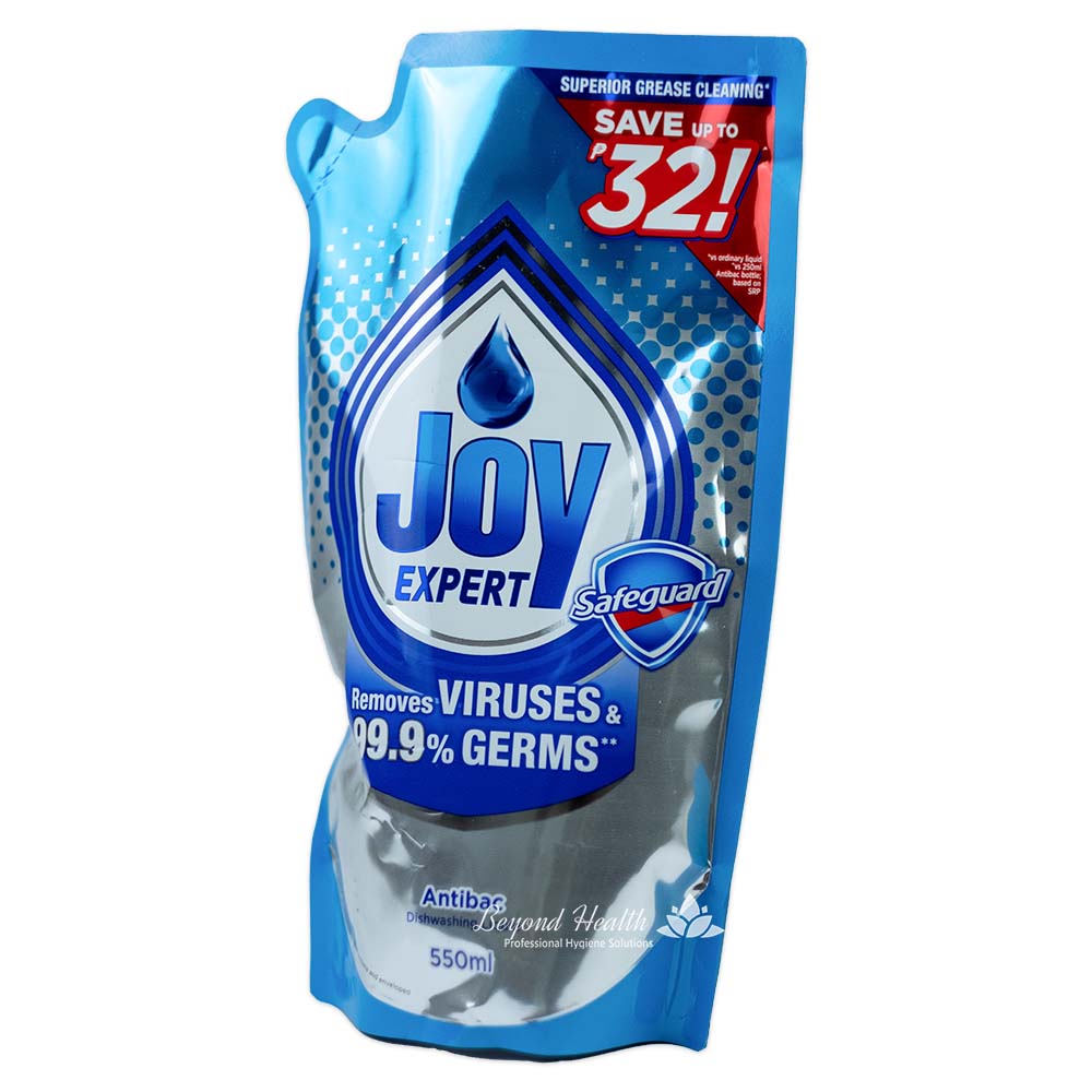 Joy Expert Antibac Dishwashing Liquid Concentrate 550ml Value Refill Pouch with Safeguard Concentrated Dish Washing Liquid