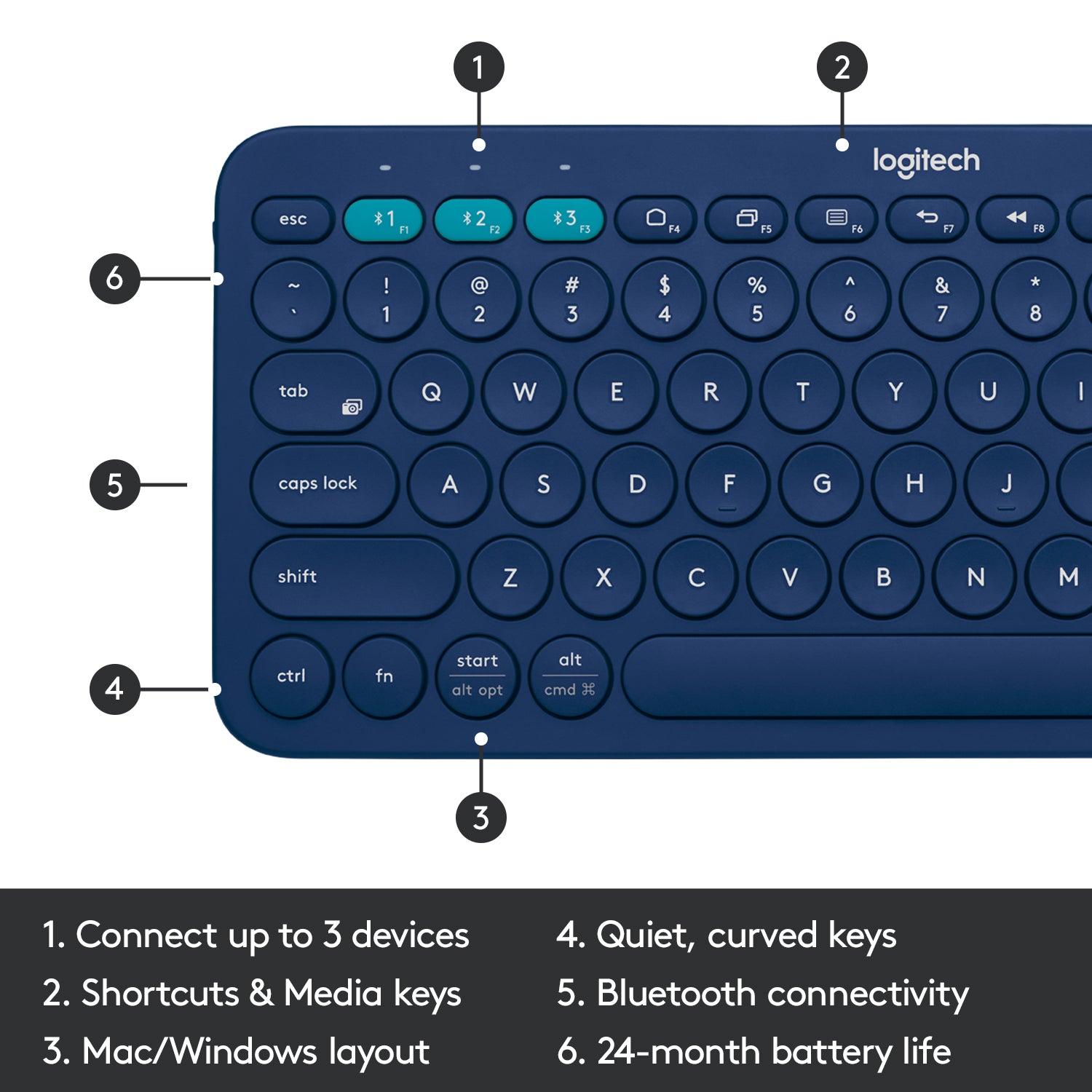 Logitech K380 Wireless Multi-Device Keyboard for Windows, Apple iOS, Apple TV android or Chrome, Bluetooth, Compact Space-Saving Design, PC/Mac/Laptop/Smartphone/Tablet