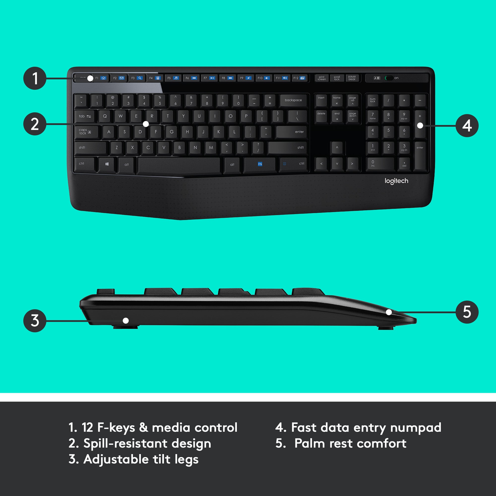 Logitech MK345 Wireless Combo – Full-Sized Keyboard with Palm Rest and Comfortable Right-Handed Mouse Black