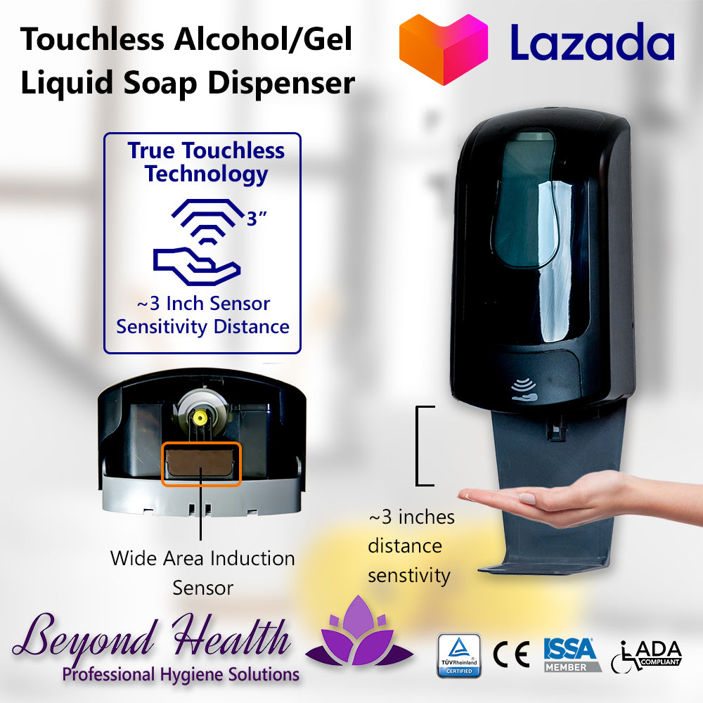 Beyond Health 1000ml Touchless Wall Mounted Alcohol, Sanitizer Gel, Liquid Soap Dispenser